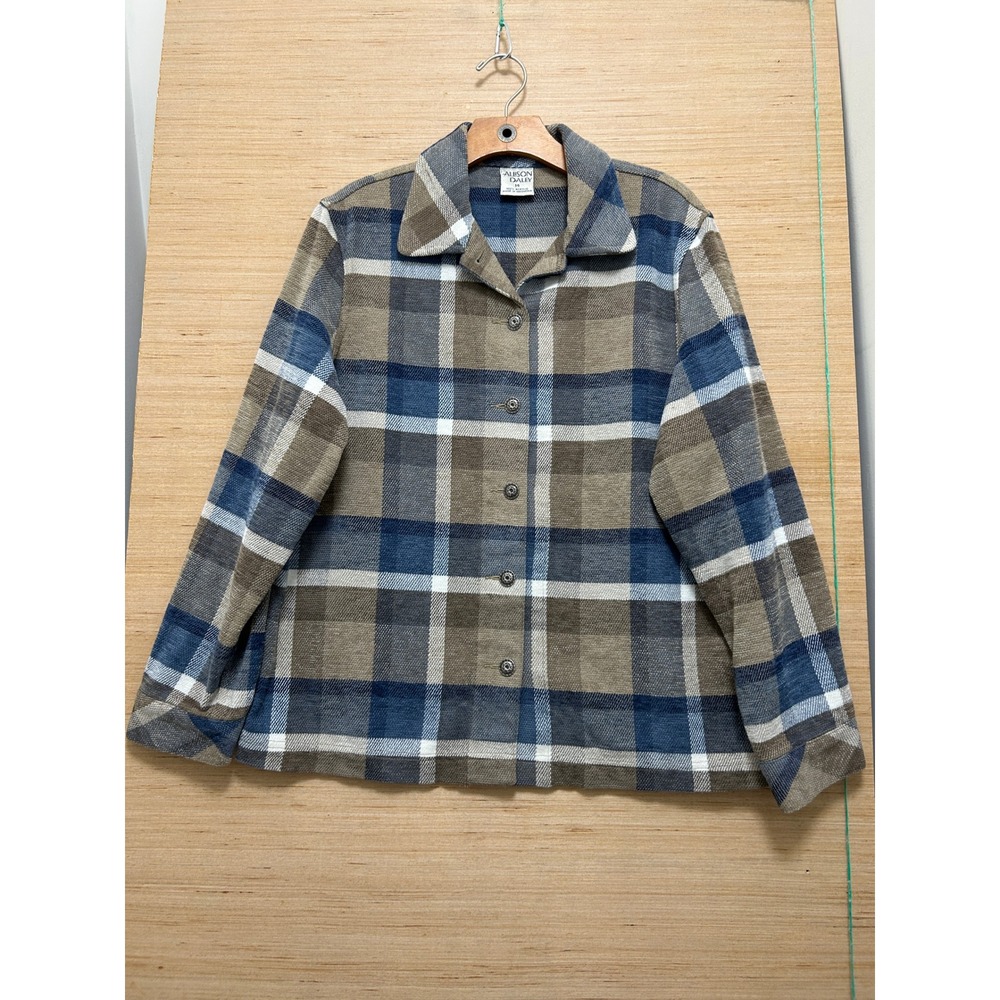 Allison Daley Womens Plaid Button‎ Front Shirt Jacket Blue Brown Size 14 Shacket